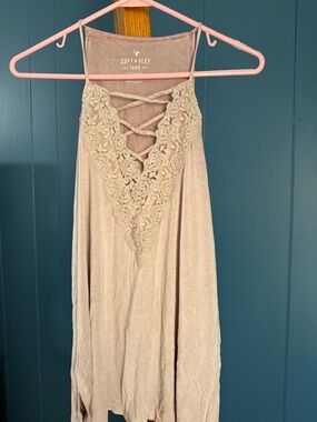 American Eagle Outfitters Soft & Sexy Lace-Trim Tank in Dusty Mauve